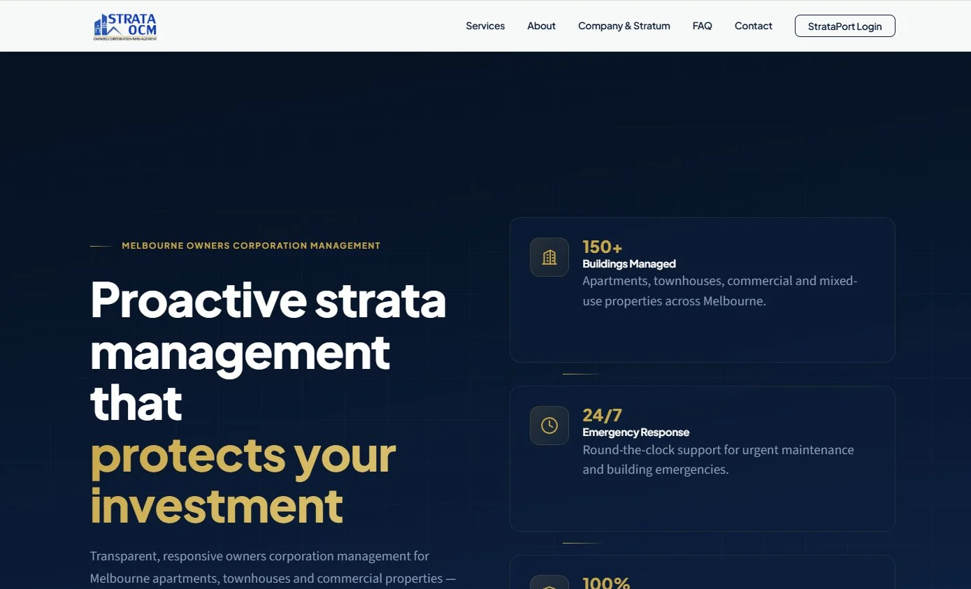 Strata OCM homepage on desktop