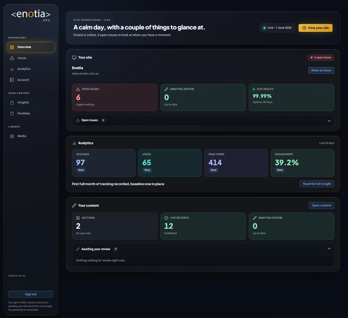 Enotia Ops Dashboard