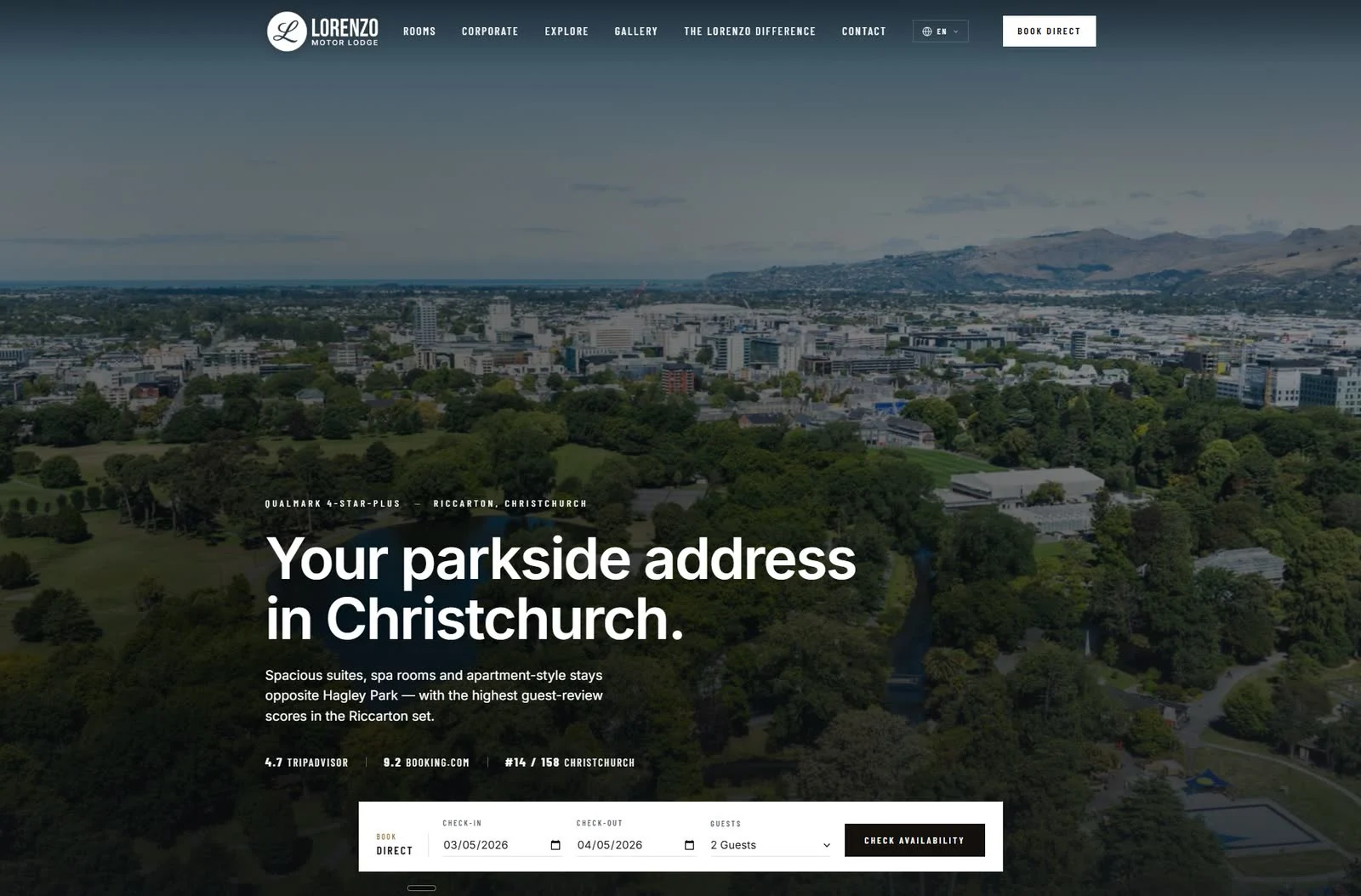 Lorenzo Motor Lodge homepage on desktop
